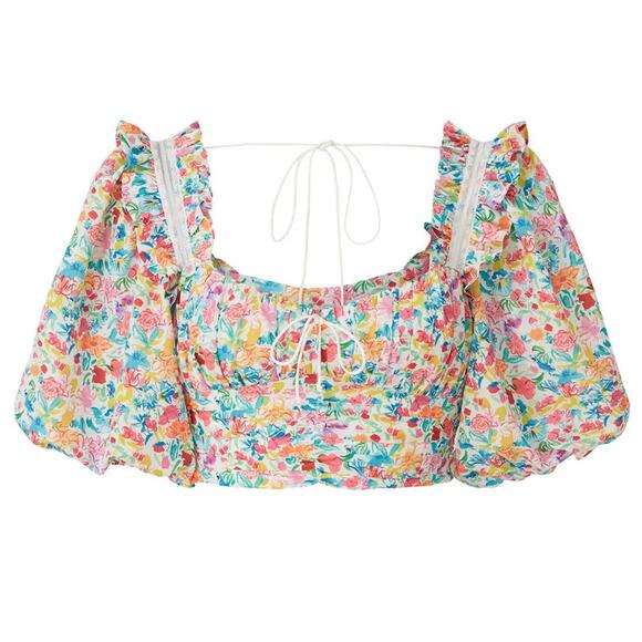 For Love & Lemons Claude Floral Crop Top, Summer Vibes, Romantic, SZ XS - Picture 1 of 10